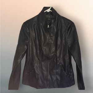 Cole Brook Black Faux Leather Fitted Jacket With Lining, Size M
